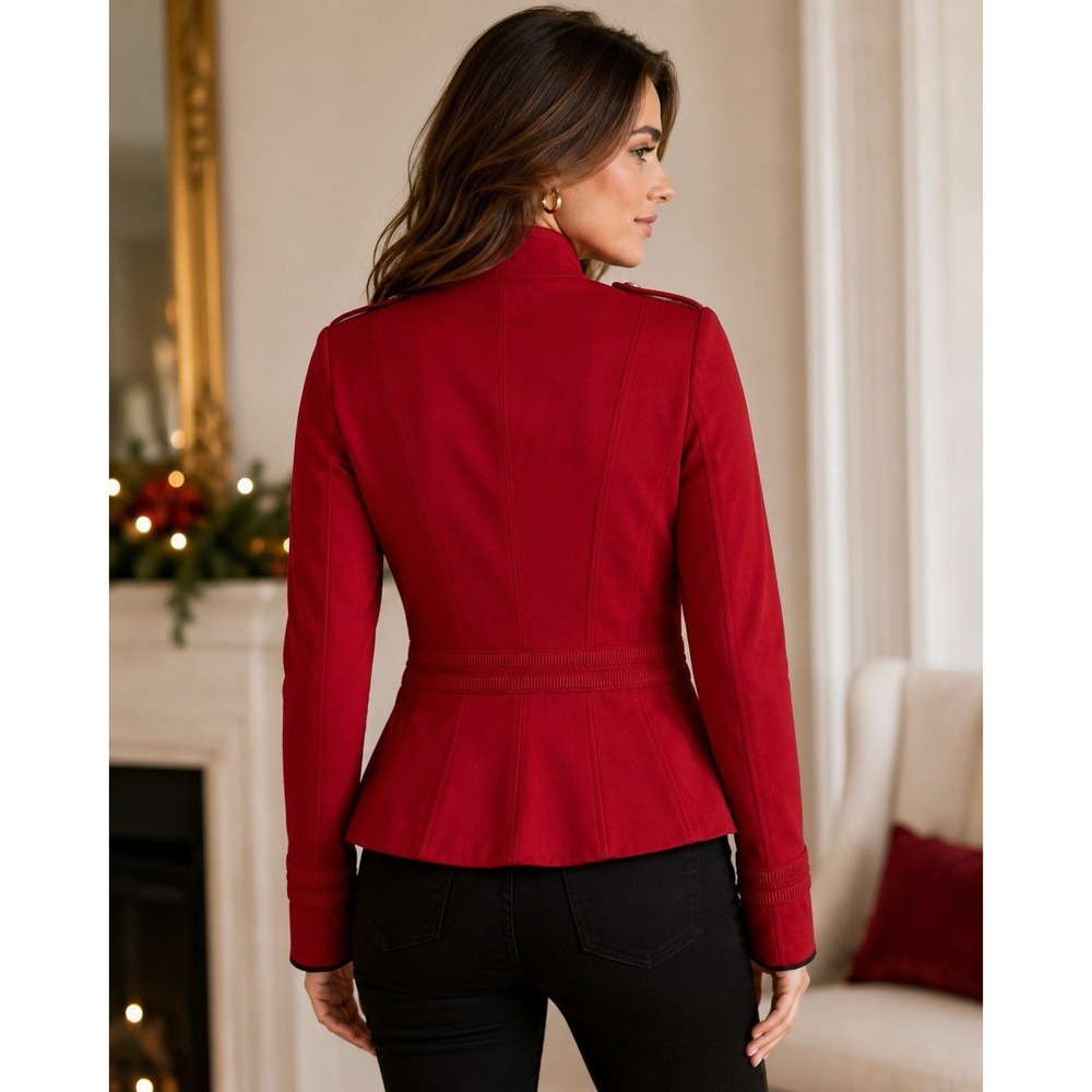 White House Black Market Military Style Blazer Sz 6 Long Sleeve Burgundy Stretch - Picture 2 of 14